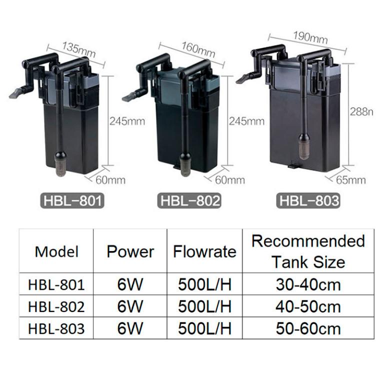 SunSun HBL-801 Hang On Filter Filtre suspendu 500l/h 60l Aquarium