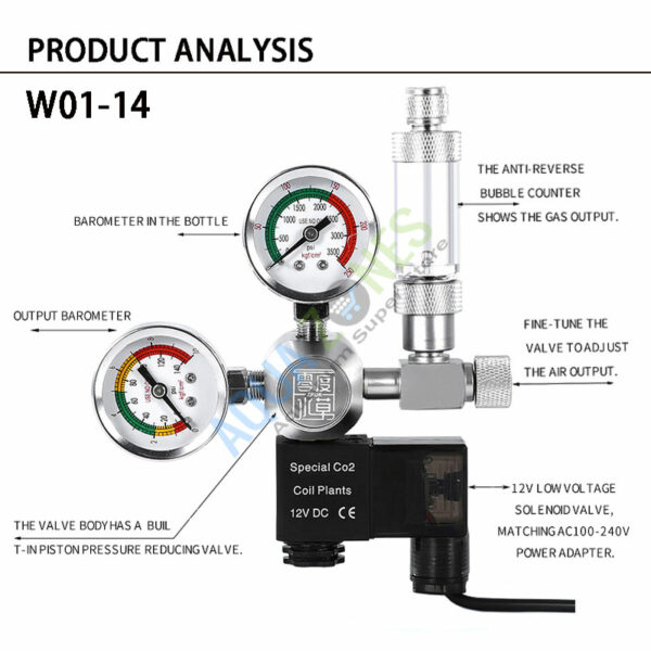 ZRDR Dual Gauge CO2 Regulator With Solenoid & Bubble Counter Specification